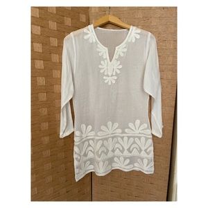 Sheer White Tunic with White Soutache Embroidery